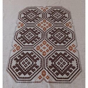 Large Vintage 60s Germany Tablecloth Mid Century Retro Brown Gold Woven